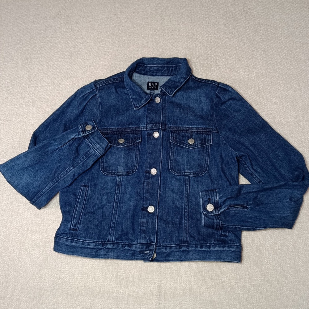 Y2K Gap Denim Denim Jacket Women M Dark Indigo Jean Trucker Collared Pockets